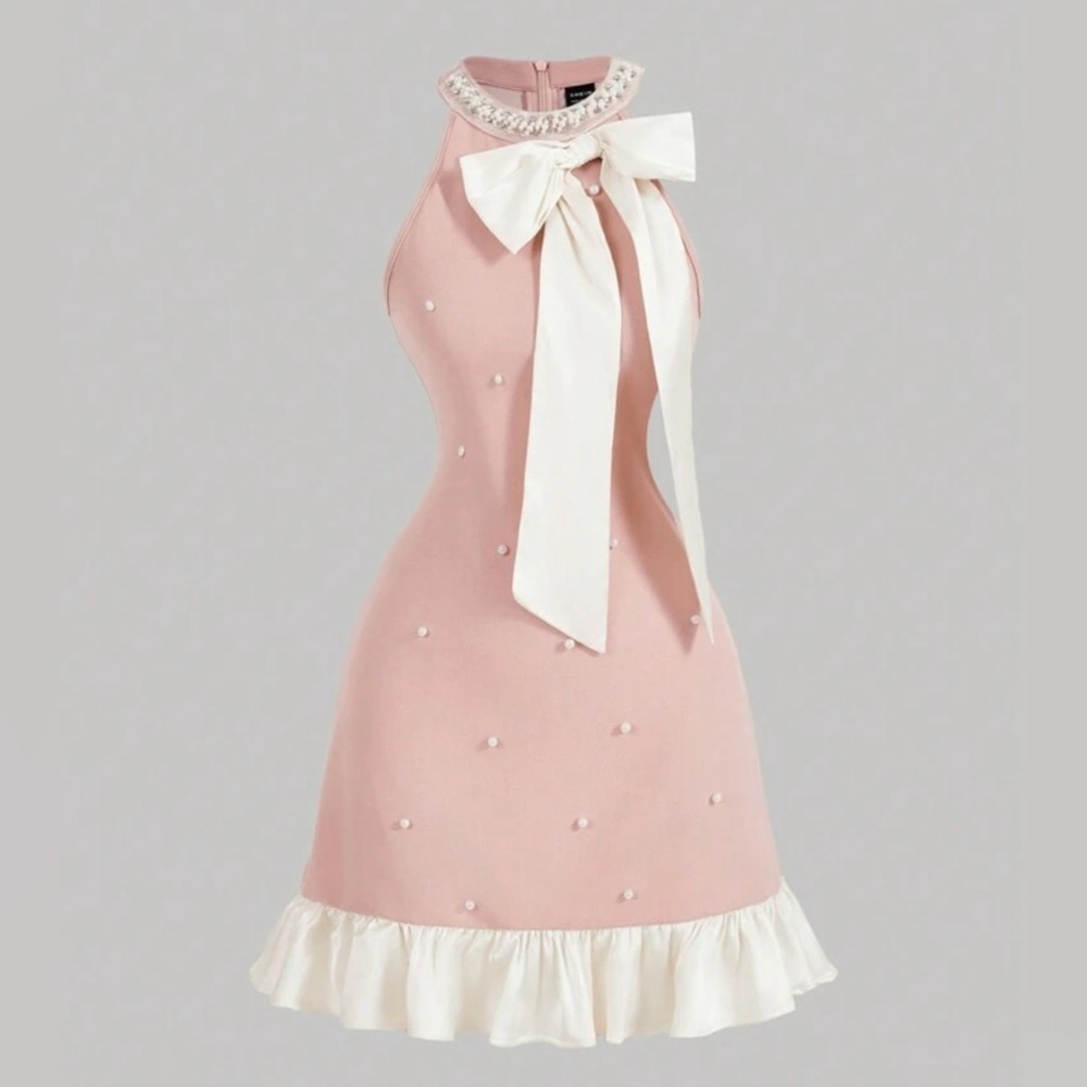 SHEIN Pink and White Midi Dress